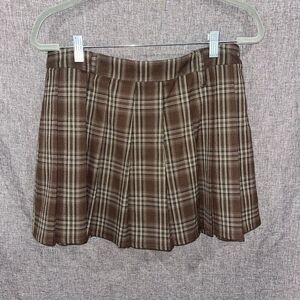 Rita Ora Pleated Mini Skirt PRIMARK Size US 10 School Girl Stretch Brown Plaid
